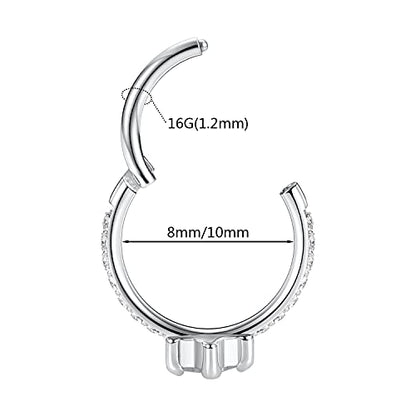 16G Cartilage Earring Hoop 316L Surgical Steel Daith Helix Conch Earrings Tragus Rook Earrings CZ Opal Septum Jewelry Seamless Clicker Nose Rings Hinged Segment Ring Hoop Earring for Women Men - color: 1PC,Silver,Star CZ