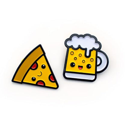 Enamel Pin Set (2 Pins Per Set) for Backpack, Bag, Lapel, Kawaii Button Collector - style: Pizza & Beer