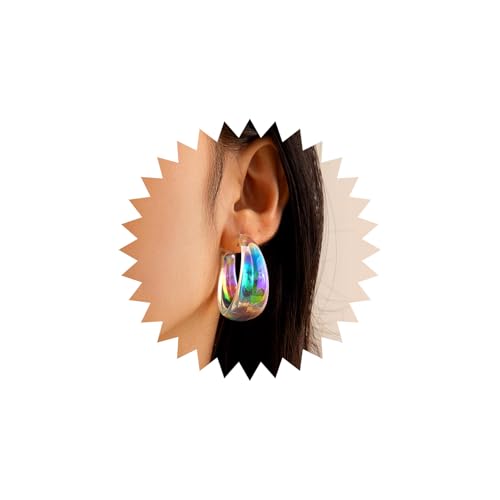 Large Acrylic C-Shaped Resin Hoop Earrings - Chunky Open Hoop Earrings - Cute Clear Geometric Circle Earrings - Jewelry for Women