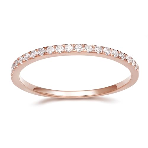 EAMTI 2mm Wedding Band Cubic Zirconia Half/Full Eternity Stackable Brass Engagement Ring Size 3-13 - color: Half-Eternity-Rose Gold