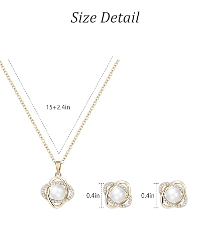 14K Gold Plated and Silver Pearl Jewelry Set for Women - Matching Pearl Necklace and Earring Set with Wrapped Design, June Birthstone Jewelry Set for Gift - color: Gold