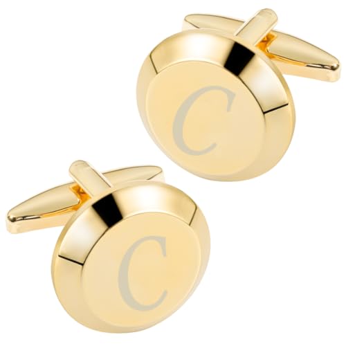 GWD Cufflinks for Men Stainless Steel Initial Cuff Links Alphabet Letter A-Z Groom Father Gift - style: C
