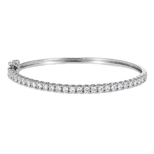 18K Gold Filled Diamond Tennis Bracelet for Women, Dainty Crystal Bangle Bracelet, Cubic Zirconia Hinged Bracelet, Stackable Wedding Jewelry, Bridesmaid Gift, Gift for Her - color: SILVER