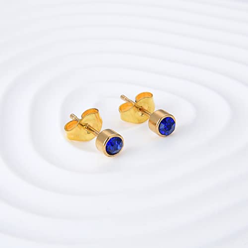 12 Pairs 18K Gold Plated Surgical Stainless Steel Stud Earring Cubic Zirconia CZ Multicolor Birthstone Stud Earrings Set - style: Round 3mm