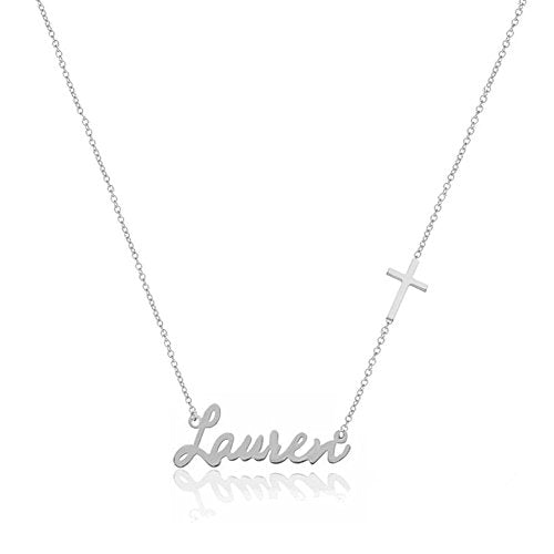 925 Sterling Silver Personalized Name Necklace with Cross Pendant Custom Made with Any Names - color: Silver