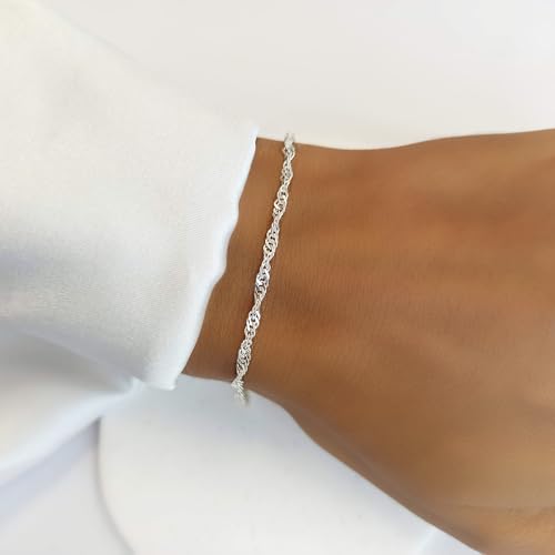 Sterling Silver Chain Bracelets for Women - Dainty 925 Silver Adjustable Bracelets, Minimalist Layering Jewelry, Stackable Chain Styles - style: D
