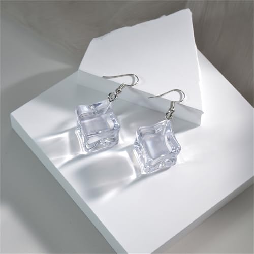 Ice Cube Acrylic Earrings Funny Irregular Clear Crystal 3D Long Transparent Square Geometric Lightweight Dangle Drop Earrings for Women Minimalist Hot Summer Holiday Christmas Unique Trendy Jewelry Gifts - style: Ice cube earring