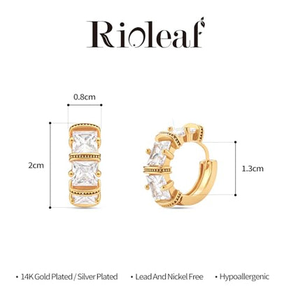 CZ Huggie Hoop Earrings for Women | Sparkly Cubic Zirconia, Small Hoop, Lightweight, Everyday Fashion Jewelry - color: Square CZ - Gold