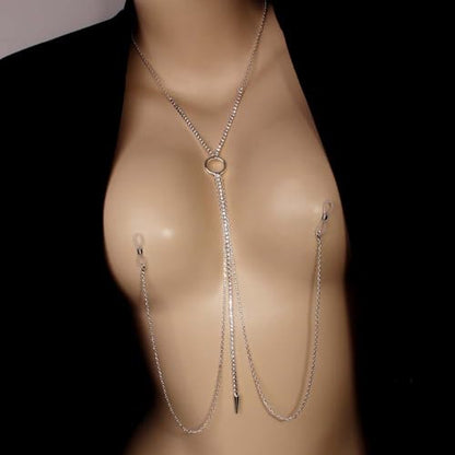 Rhinestone Fake Nipple Rings Body Chain for Women Crystal Tassel Bra Chest Chain Non Piercing Nipple Noose Body Chains Jewelry Sexy Summer Beach Bikini Body Jewelry - color: Gold