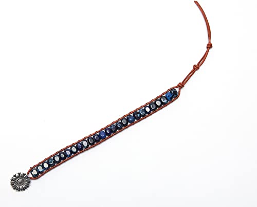 7 Chakra Bracelet Bohemian Handmade Leather Wrap Healing Protection Natural Stone Yoga Beaded Bracelets Boho Friendship Jewelry - color: Navy Blue Turquoise