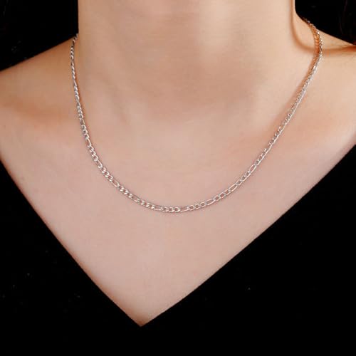 Stainless Steel Figaro Link Chain Necklace For Men Women, 3mm 4mm 5mm 7mm Width, 18k Gold Plated 18 20 22 24 Inch Figaro Chain, No Tarnish Durable Waterproof Jewelry - color: 3MM Silver, size: 18inches