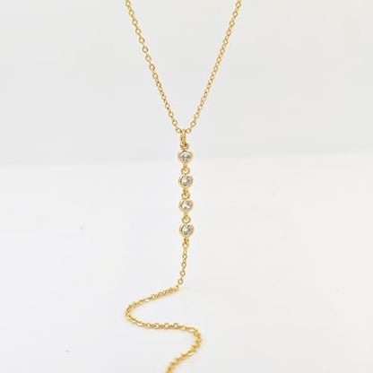 HERIER Lariat Gold Necklace for Women, Dainty Long Necklace 14k Gold Plated/Silver Y-Shaped Layered Beaded Chain Drop Necklaces for Women Trendy Simple Gold Jewelry for Women Gifts - color: Y CZ Lariat Necklace-Gold