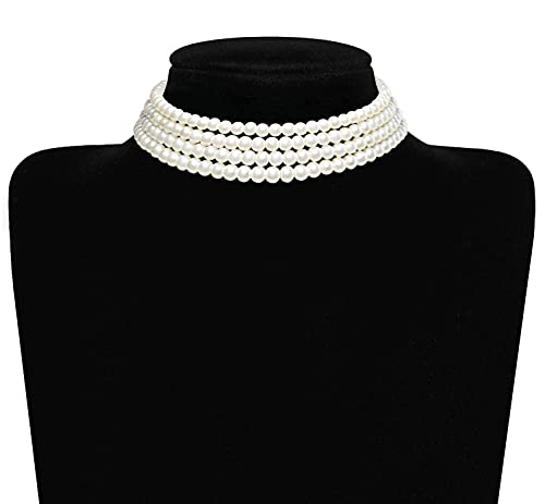 BABEYOND Round Imitation Pearl Choker Necklace Multi Strands Choker 20s Flapper Necklace Accessories for Gatsby Themed Party - style: 4-layer