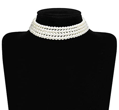 BABEYOND Round Imitation Pearl Choker Necklace Multi Strands Choker 20s Flapper Necklace Accessories for Gatsby Themed Party - style: 4-layer