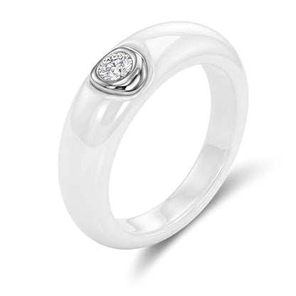 Women's Ceramic Wedding Band & Engagement Ring, Black/White - color: White&Silver