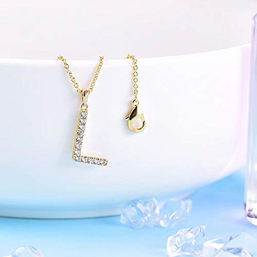 Tarsus Initial Cubic Zirconia Necklace for Women Teens | Jewelry Gifts for Women Adjustable Chain 18" + 2" - style: Gold-L-Diamond style