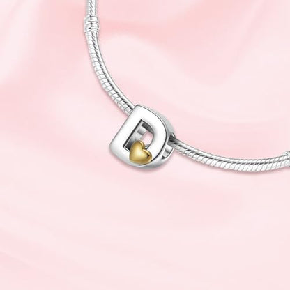 A~Z Alphabet Charm Letter Beads 925 Sterling Silver with Heart-shaped 5A Cubic Zircon Stones fits Pandora European Bracelets Necklace Jewelry Gift for Women - style: D Letter Charms