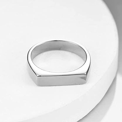 MYNENEY Stainless Steel Square Shape Signet for Men Statement Ring - color: Geometrical Silver