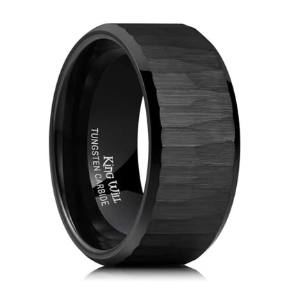King Will 8mm Mens Hammered Tungsten Rings Matte Brushed Finish | Beveled Edge, Comfort Fit, Durable, Everyday Wear - color: Black 10mm