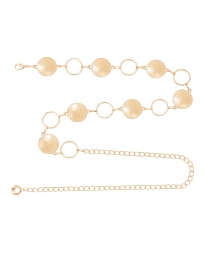 WELROG Metal Waist Chain Belt for Women - Pearls Gold Silver Chain Belts for Dresses Jeans - color: Circle(Gold)