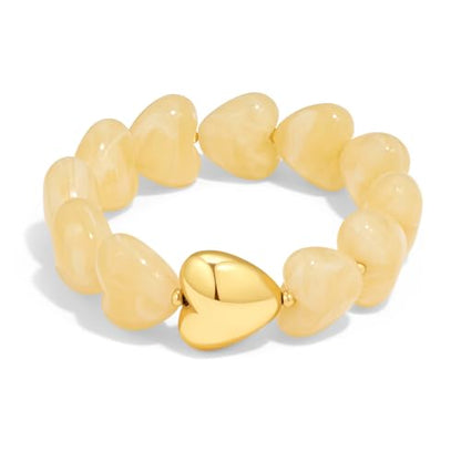 WOWORAMA Chunky Beaded Bracelets for Women Colorful Large Square Beads Bracelet Boho Acrylic Resin Stretch Bracelets Statement Chunky Bracelet Summer Jewelry - color: Heart-Beige