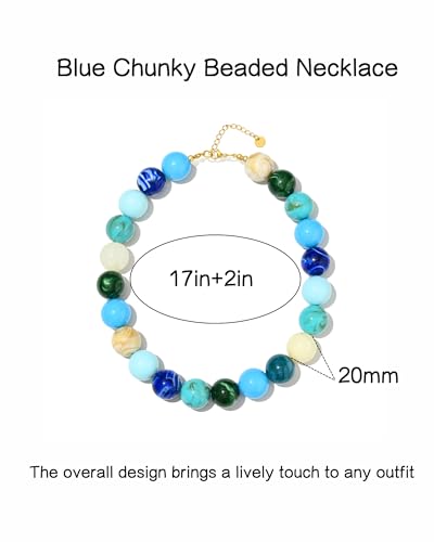 Colorful Chunky Beaded Necklaces for Women Trendy Large Bead Statement Necklace Boho Resin Bead Choker Summer Beach Jewelry Gifts Accessories - color: Blue