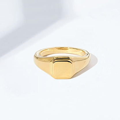 Amazon Essentials 14K Plated Sterling Silver Round Signet Ring - color: Yellow Gold, size: 8, style: Square