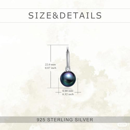 TIGER RIDER Pearl Earrings 925 Sterling Silver Leverback Hypoallergenic Drop Earring Jewelry for Women Birthday Gifts - style: black pearl