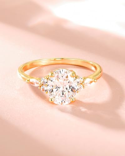 TIGRADE 3CT Engagement Ring Oval Cut Cubic Zirconia Marquise Round CZ Eternity Wedding Band for Women Size 3-12 - color: Gold