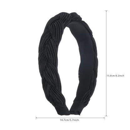 Madison Tyler Thick Headbands for Women | Wide Black Velvet Braided Cute Handmade Makeup Hair Band for Girls Thin Hair | Skincare and Boho Spring Headband for Washing Face - color: Black Velvet Headbands