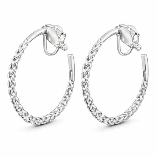 Clip On Earrings for Women, 14K Gold/Silver Statement Hoop Earrings Trendy Hypoallergenic Twisted Dangle Drop Earrings for Non Pierced Ears Jewelry Gifts
