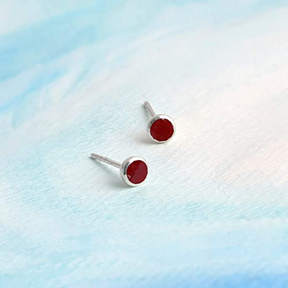 Boma Jewelry Sterling Silver Mini Circle Stud Earrings - color: Synthetic Red Coral