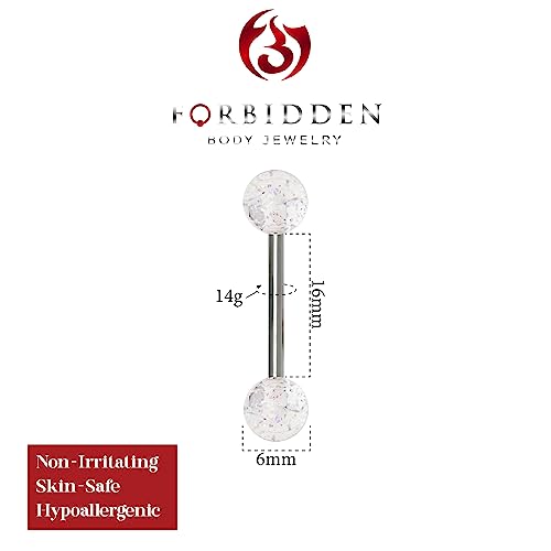 Forbidden Body Jewelry 14G 16mm (5/8 Inch) Surgical Steel Ultra Glitter Tongue Ring - style: Clear