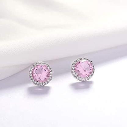 YOQUCOL Bright 8MM,10MM Cubic Zirconia Crystal Stud Earrings Round Pierced Earrings For Women - color: 10MM-Pink