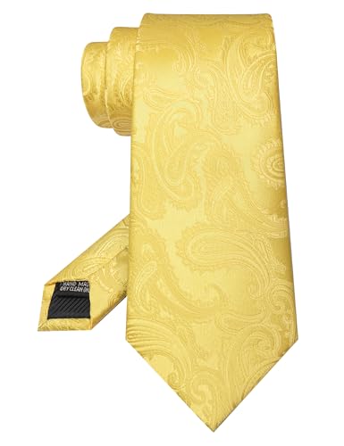 JEMYGINS Mens Paisley Tie and Pocket Square,Lapel Pin,Cufflinks,Tie Clip Sets with Gift Box 5PCS - color: Bright Yellow