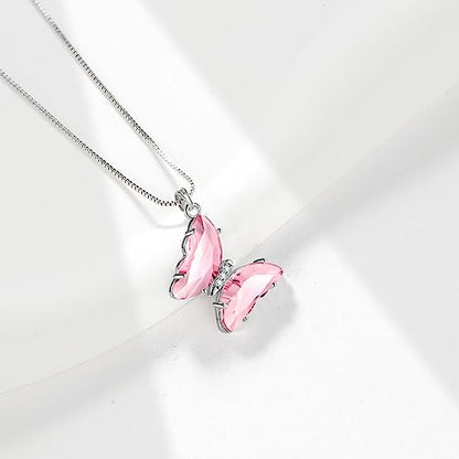 Aurora Tears Butterfly Necklace Earrings Ring Bracelet - Women 925 Sterling Silver Animal Butterflies Birthstone Pendant Crystal Wedding Birthday Jewelry - color: pendant-J.October