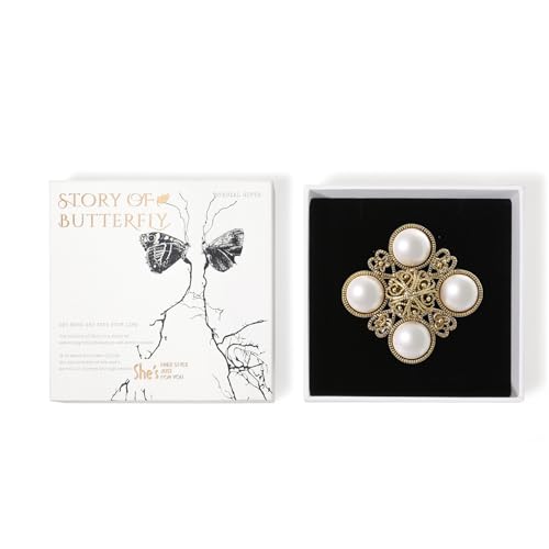 SHE'S FREE STYLE JUST FOR YOU Snail Brooches and pins for women, Sparkling Cubic Zirconia & Pearl Copper Pin, 2.36" Long Clasp Design Playful Jewelry Brooch - color: Gold/White