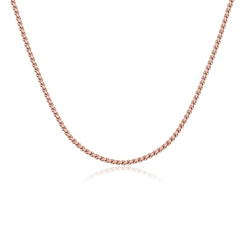 Eusense Stainless Steel Chain Necklace for Men Women Rolo/Wheat/Snake/Box Chain, 2-3MM, 20-24 Inches with Delicate Gift Box - color: Rose Gold-Plated, size: 22+2 Inches Length, style: Rolo Chain-2MM Width