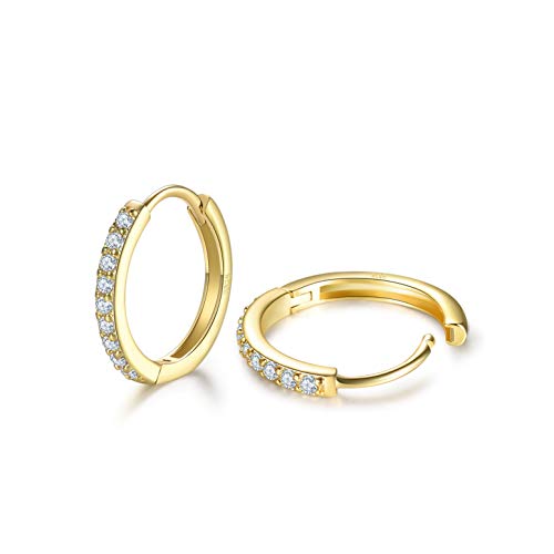 3 Pairs 925 Sterling Silver Small Hoop Earrings for Women Men | Cubic Zirconia, 14K White Gold Plated Huggie Hoop Earrings, Hypoallergenic - style: H-gold 8mm*3