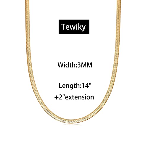 Tewiky Layered Necklaces for Women 14k Gold Plated Chain Necklace Set | Chunky Herringbone/Snake/Rope/Box/Cuban Link Chain for Women, Layering Stack Choker Necklace, Dainty Jewelry Set Non Tarnish - color: Herringbone 3mm 14inch Gold