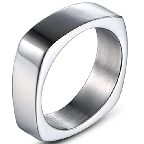 Jude Jewelers Stainless Steel Square Shaped Classic Simple Plain Wedding Band Ring - color: Silver