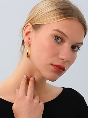 PABBEU Chunky Silver Hoops Earrings for Women Hypoallergenic | Lightweight 925 Sterling Silver Oval Hoop Earring, Sterling Silver Thick Hoop Earrings for Women Gift 25/28/30/38/40mm - color: 38mm Gold