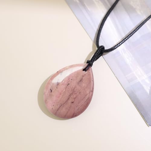 Teardrop Gemstone Necklaces for Women, Healing Crystal Pendant Necklace Birthstone Jewelry for Women - color: Rhodonite