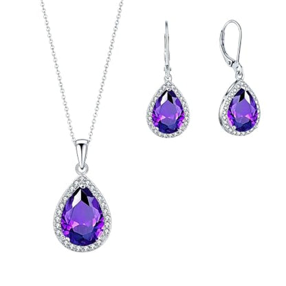 VONSSY Classic Oval Pendant Gemstone Necklace | Crystal Ruby Sapphire Waterdrop Birthstone Teardrop Emerald Necklace | 18K Platinum Gold Plated Chain | Jewelry Gift for Mother Wife Girlfriend - color: NL & ER - Purple
