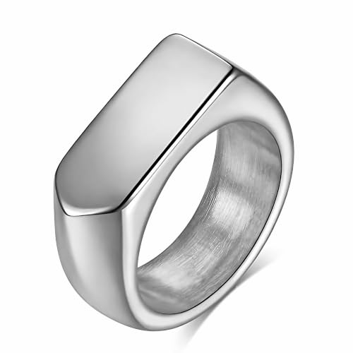 MYNENEY Stainless Steel Square Shape Signet for Men Statement Ring - color: Arrow Silver