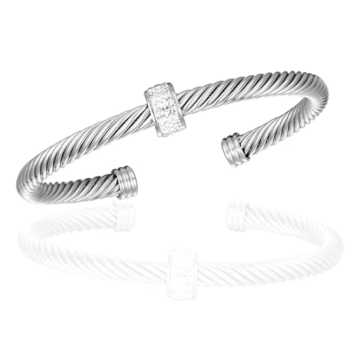 Cable Bracelet, an Adjustable Women's Cuff Bracelet made of 316 Stainless Steel, a Christmas and Birthday Gift - color: Silver
