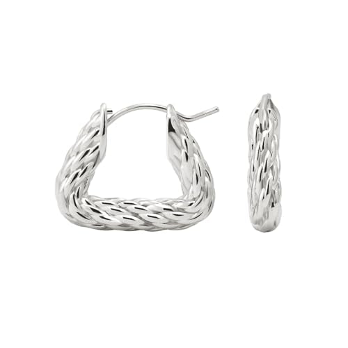 RENAIZ Dainty Lightweight Hoop & Stud Earrings for Women – 14K Gold Plated & Rhodium Plated, Minimalist Geometric Hypoallergenic Jewelry, Tiny Dainty Everyday Studs and Hoops - color: White Gold, style: Triangle Design
