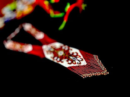 Long Beaded Necklace – Boho Native Handmade Seed Bead Tassel Necklace, Bohemian Large Statement Beaded Necklace for Women - color: Milan Red