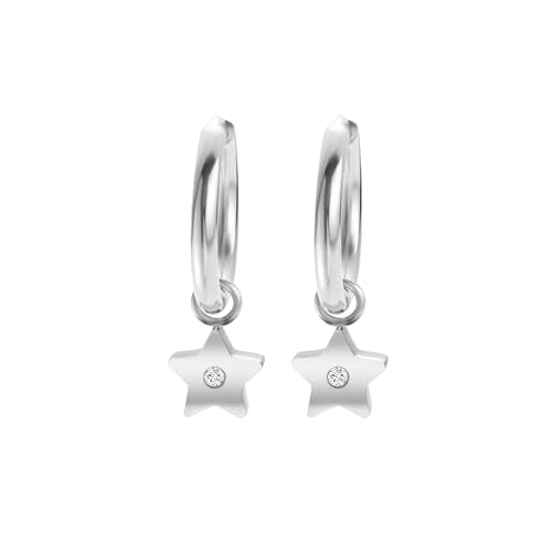 Women's Huggie Hoop Earrings with Small Cute Charm - style: Silver Star