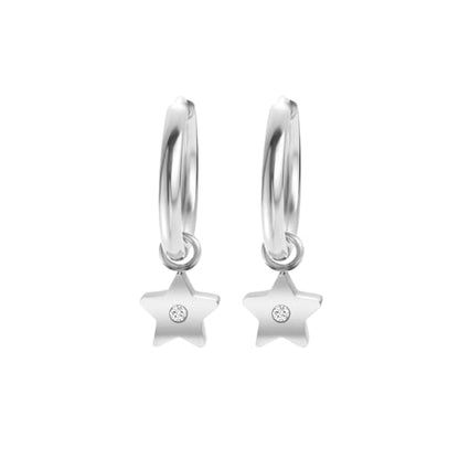Women's Huggie Hoop Earrings with Small Cute Charm - style: Silver Star
